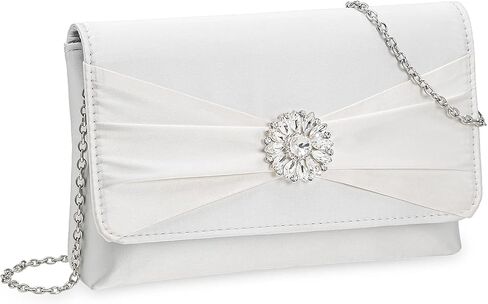 CHARMING TAILOR Evening Bag for Women Pleated Flap Satin Formal Purse Diamantes Brooch Embellished Clutch in Kuwait