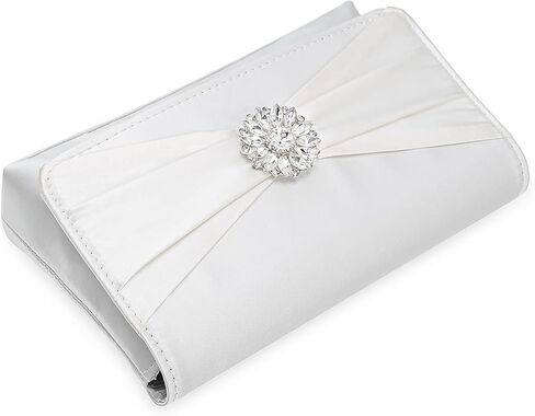 CHARMING TAILOR Evening Bag for Women Pleated Flap Satin Formal Purse Diamantes Brooch Embellished Clutch in Kuwait