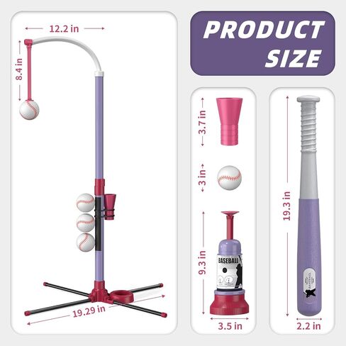 مجموعة كرات 2 في 1 من وي ووندرز - ارتفاع قابل للتعديل، مجموعة كرة تي مع آلة رمي أوتوماتيكية/6 كرات/مضرب بيسبول، لعبة بيسبول للأطفال الصغار للعب في الهواء الطلق، هدايا ألعاب رياضية للأطفال من سن 3 إلى 8 سنوات in Kuwait
