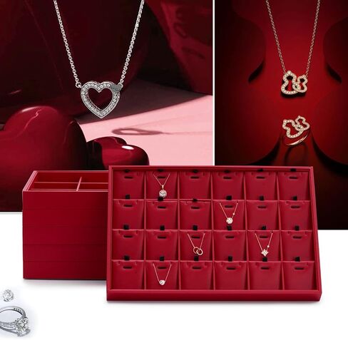 Oirlv Gorgeous Red Leather Ring Organizer Tray Jewelry Display Tray Stackable Jewelry Organizer Trays in Kuwait