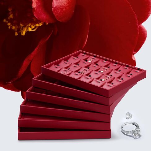 Oirlv Gorgeous Red Leather Ring Organizer Tray Jewelry Display Tray Stackable Jewelry Organizer Trays in Kuwait
