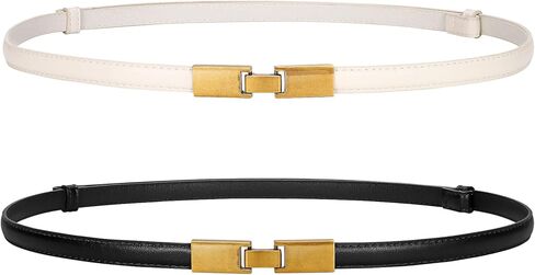 WERFORU 2 Pack Women Adjustable Thin Leather Belt Ladies Skinny Waist Belts for Dress Jean Slim Leather Belts for Women in Kuwait