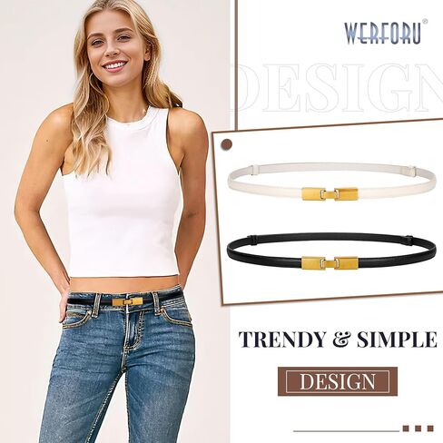 WERFORU 2 Pack Women Adjustable Thin Leather Belt Ladies Skinny Waist Belts for Dress Jean Slim Leather Belts for Women in Kuwait