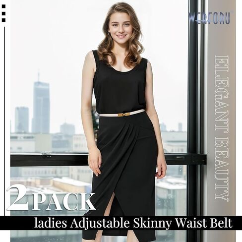 WERFORU 2 Pack Women Adjustable Thin Leather Belt Ladies Skinny Waist Belts for Dress Jean Slim Leather Belts for Women in Kuwait
