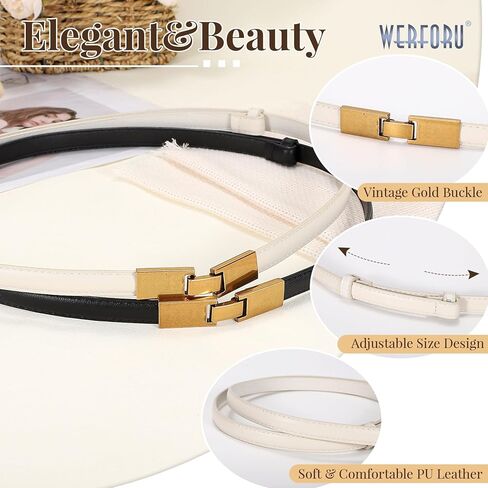 WERFORU 2 Pack Women Adjustable Thin Leather Belt Ladies Skinny Waist Belts for Dress Jean Slim Leather Belts for Women in Kuwait