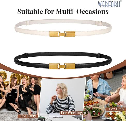 WERFORU 2 Pack Women Adjustable Thin Leather Belt Ladies Skinny Waist Belts for Dress Jean Slim Leather Belts for Women in Kuwait