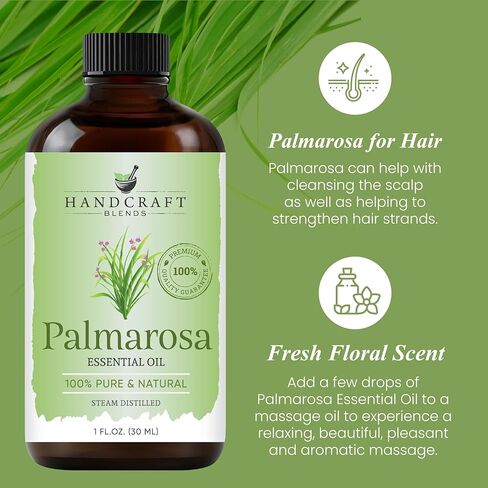 Handcraft Blends Palmarosa Essential Oil - Huge 4 Fl Oz - 100% Pure and Natural - Premium Grade with Glass Dropper in Kuwait