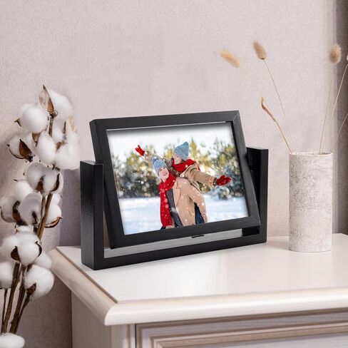 5x7 Picture Frame Double Sided Picture Frames Standing Desk Photo Frame Wood Picture Frame Stand Rotating HD Acrylic Covers Picture Frames Black Photo Frame for Tabletop or Desktop Vertical Display (5x7 Inch/1pcs) in Saudi Arabia