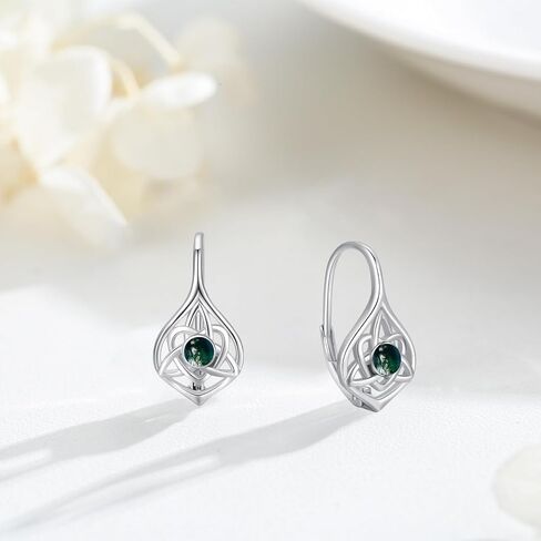 Celtic Moonstone/Moss Agate Earrings Sterling Silver Irish Knot Earrings Hypoallergenic Leverback Earrings Moonstone Jewelry Gifts for Women in Kuwait