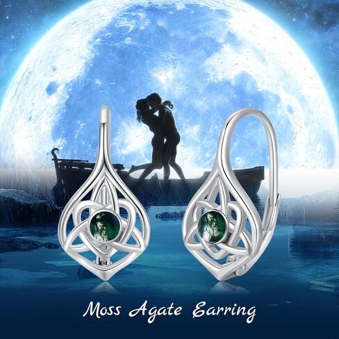 Celtic Moonstone/Moss Agate Earrings Sterling Silver Irish Knot Earrings Hypoallergenic Leverback Earrings Moonstone Jewelry Gifts for Women in Kuwait