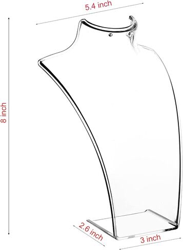 حامل عرض قلادة من الأكريليك الشفاف مقاس 8 بوصات، عرض تمثال نصفي للمجوهرات، عرض عارضة أزياء المجوهرات للقلادة والأقراط، مجموعة من 4 قطع in Kuwait