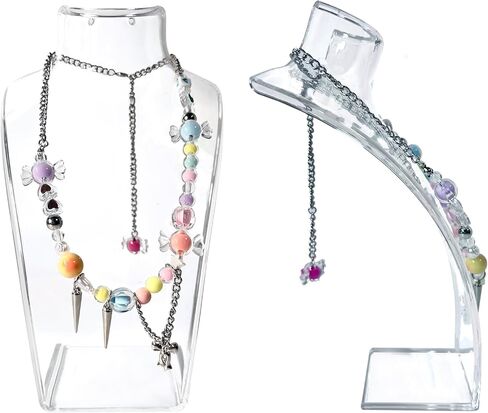 حامل عرض قلادة من الأكريليك الشفاف مقاس 8 بوصات، عرض تمثال نصفي للمجوهرات، عرض عارضة أزياء المجوهرات للقلادة والأقراط، مجموعة من 4 قطع in Kuwait