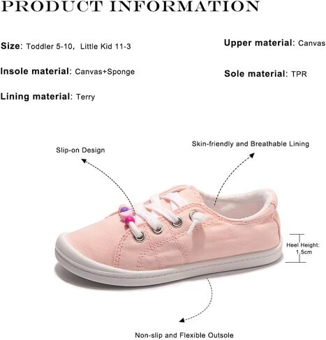 FUNKYMONEY Girls Canvas Sneakers Lace up Lightweight Casual School Shoes for Toddler/Little Kids in Kuwait