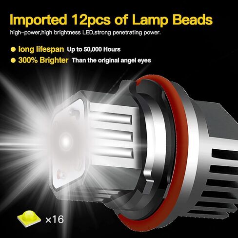 APMAT LED Angel Eyes Halo Ring Marker Light لمبة بيضاء متوافقة مع BMW 1 5 6 7 Series X3 X5 (تناسب E39 E53 E60 E63 E64 E65 E66 E83 E87)، 6000K 10W 2PCS in Kuwait