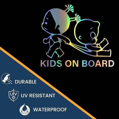 Baby on Board Sign Stickers High Intensity Safety Sign Baby in Car Feet Decal Baby Kids Safety Signs Stickers Kids Safety Warning for Car Bumper Window (Holographic Silver) in Kuwait