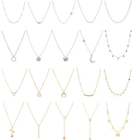honsny 20pcs 14k الذهب مطلي قلادة القلائد للنساء، لذيذ الذهب الماس عملة اللؤلؤ قلادة سلسلة بسيطة قلادة مجموعة لطيف الذهب الطبقات القلائد للنساء في سن المراهقة هدايا المجوهرات in Kuwait