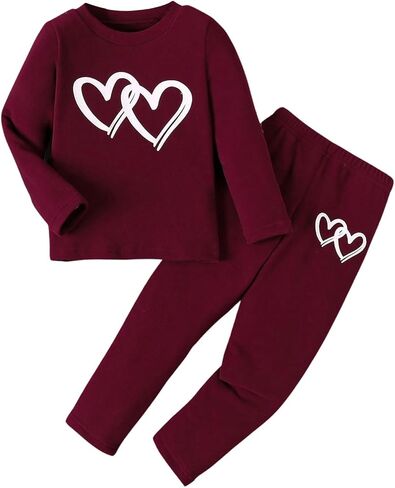 Girl's 2 Piece Outfits Heart Graphic Long Sleeve Crewneck Sweatshirt and Long Pants Set Fall Outfits in Saudi Arabia