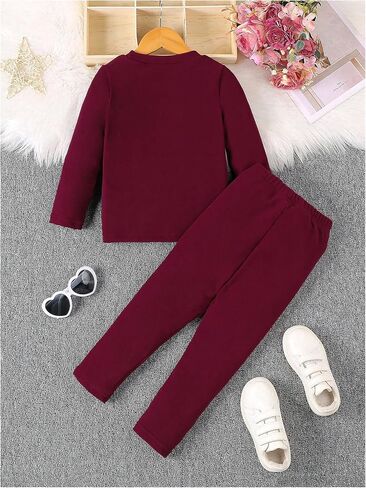 Girl's 2 Piece Outfits Heart Graphic Long Sleeve Crewneck Sweatshirt and Long Pants Set Fall Outfits in Saudi Arabia