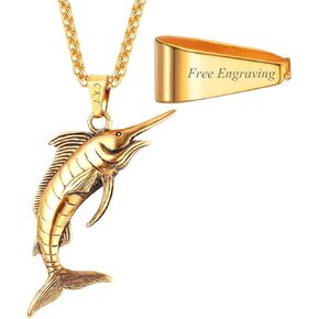 U7 Stainless Steel Shark Necklaces,18K Gold Plated Dolphin/Swordfish/Shark Pendant Necklace,Punk Mens Jewelry