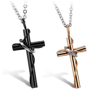 OIDEA Couples Cross Pendant Necklace: Couples Necklace Stainless Steel Matching Necklace Jewelry Gift for Mens Womens
