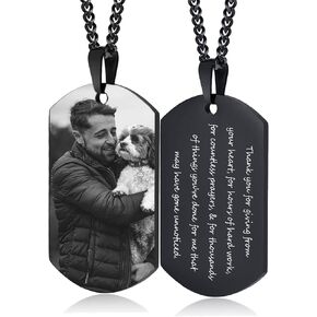 VNOX Personalized Picture Name Necklace, Engraving Stainless Steel Dog Tag Pendant Necklace for Men Women, Customized Gift for Him Dad Husband