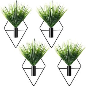 4 Pcs Plant Wall Decor Diamond Shape Hanging Planters with Artificial Plants Geometric Wall Decor Metal Hanging Vase Indoor Plants Holder for Living Room Bathroom Home (Eucalyptus)
