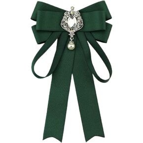 Bowknot Rhinestone Ribbon Bow Brooch Pre-Tied Bow tie for Women Neck Tie Wedding Party Christmas Gifts Ceremony Dark Green