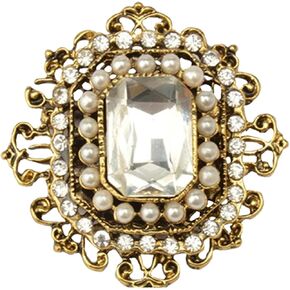 Vintage Crystal Pearl Brooch Pin for Women,Rhinestone Baroque Rectangle Shell Brooch Boho Victorian Style Brooches Lapel Pins Wedding Christmas Festival Ornament Jewelry
