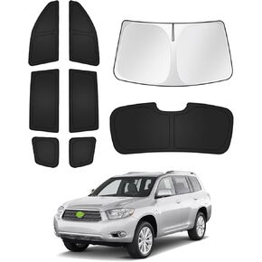 مظلات شمسية لتويوتا هايلاندر 2008-2013 ملحقات الزجاج الأمامي ظل الشمس الجانبي غطاء النافذة الخلفية غطاء الشمس قناع درع حماية الخصوصية إبقاء السيارة باردة سوداء 8 قطع in Kuwait