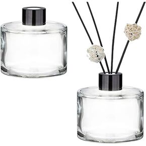 2PCS Empty Clear Glass Essential Oils Diffuser Bottles with Black Caps Fragrance Accessories Use for DIY Replacement Reed Diffuser Sticks Sets Home Fragrance & Decoration (50ml/1.7oz)