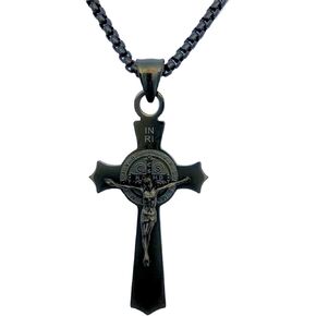 Stainless Steel St Benedict Crucifix Cross Pendants Necklace INRI