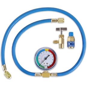 AC U Charge Hose with Gauge Car Refrigerant R134a Recharge Tool Kit Auto Air Conditioner Charging Hose 250PSI Low Pressure Meter Brass 1/4" Female Parts R134a Can Tap Quick Coupler