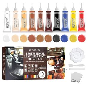 10PCS Leather Repair Kit, SEILETOO New Leather Repair Gel Cream Color, Vinyl Repair Kit for Furniture, Sofa, Jacket, Car Seats and Purse, Restores Faux, Artificial Leather with Easy Instructions