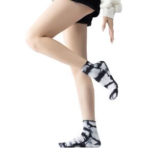 Yoga Pilates Socks with Grips for Women Non Slip Fleece Tie Dye Cushioned Ankle Socks for Barre Ballet Dance