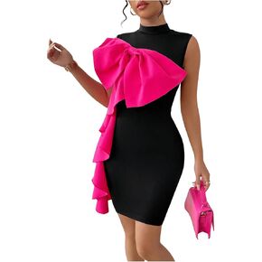 Floerns Women's Elegant Mock Neck Tank Dress Big Bow Cocktail Party Bodycon Dress