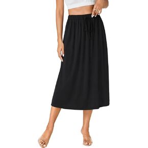 LYANER Women's Summer Elastic Waist A-Line Skirt Lightweight Beach Swing Flowy Flared Midi Skirts with Pockets