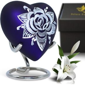 Rose Heart Urns for Human Ashes - Handcrafted Cremation Urn Heart Shaped Metallic - Funeral Rose Urn for Ashes Men & Women - Decorative Heart Urn Stand for Male & Female (Purple, Small)