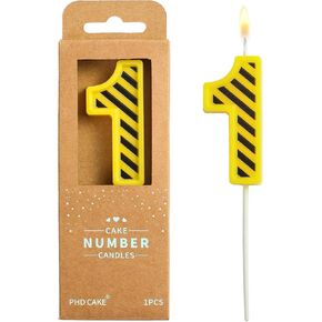 PHD CAKE 2.76 Inch Number 3 Construction Birthday Candles, Yellow and White Stripes Number Candles, Cake Number Candles, Party Celebration, Style Candle