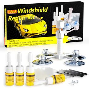 Windshield Repair Kit, Nano Glass Repair Fluid, Cracks Gone Glass Repair Kit 4 Pcs Nano Glass Repair Fluid Quick Glass Crack Fix for Chips and Cracks in Bulls-Eye, Star Shape