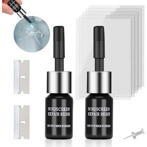 Car Windshield Repair Kit (2pcs) Windshield Repair Kit for Chips and Cracks Gone Glass Repair Kit for Fix Bullseyes Half-Moon Cracks Star-Shaped Damage Long Line Cracks Scratches 1.05 fl oz