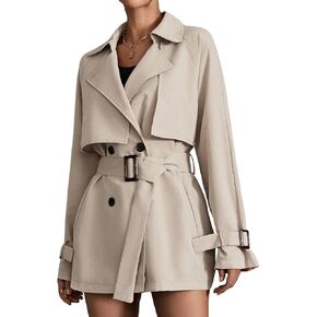 Floerns Women's Solid Double Breasted Long Trench Coat Raglan Sleeve Belted Lapel Overcoat