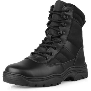 QUNLON Men's Tactical Boots Military Boots for Men Side Zipper Combat Motorcycle Boots Lightweight Army Work Boots 8'' Duty Boots