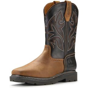 SUREWAY Western Boots - Men’s Square Toe Work Boot,Pull On Leather Wellington Boots,Durable Classic Slip Resistant Soft Toe Cowboy Boot