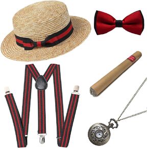 BABEYOND 1920s Mens Gatsby Gangster Costume Accessories Set 30s Manhattan Fedora Hat Suspenders