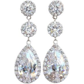 Wedding Earrings Teardrop Elegant Dangle Drop CZ Marquise Cubic Zirconia AAAAA 18K Gold Plated Rhinestone Luxurious for Brides Bridal Wedding Bridesmaid Prom Women Precious Crystal (Silver 9)