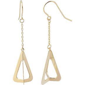 Kooljewelry 10k Yellow Gold Three Dimensional Triangle Dangle Earrings