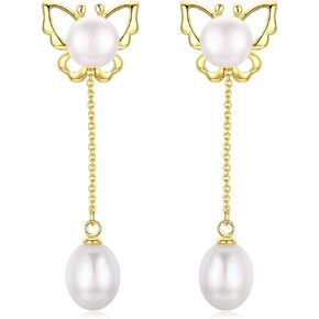 Golden Silver Butterfly Freshwater Cultured Pearl Earrings