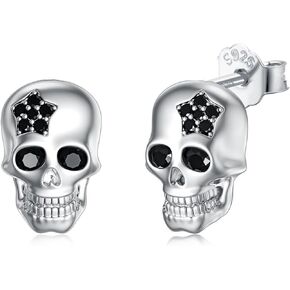 CUOKA MIRACLE Skull Studs Earrings,925 Sterling Silver Skull Earrings for Women Sugar Star Skull Earrings Goth Earrings Halloween Jewelry Gifts for Women Men