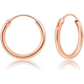925 Sterling Silver 18K Rose Gold Plated TINY/SMALL/MEDIUM/LARGE Endless Hoops/Sleepers Earrings - Thickness 2 mm - Outer Diameter: 10, 12, 14, 16, 18, 20, 25, 30, 35, 40, 50, 60, 70, 80 mm