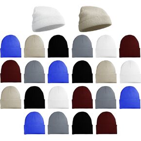 24 Pack Winter Beanies, Bulk Unisex Thermal Toboggan Hats Donation Skull Caps